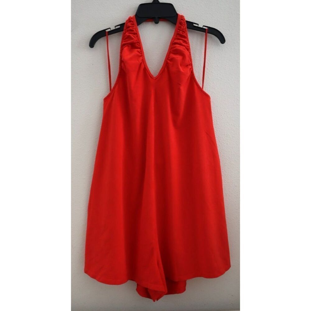 Free People Red V-Neck Halter Romper